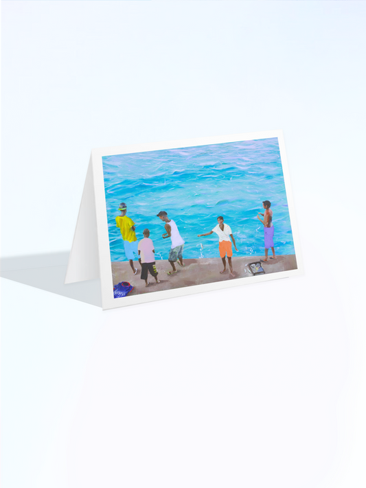 Boys Fishing, Cafe A5 Gift Card - aengus paintings